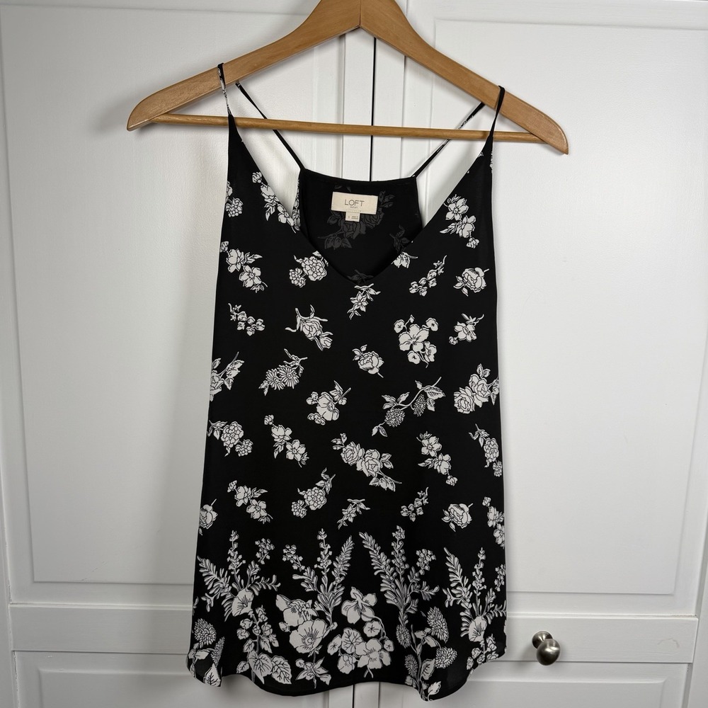 Loft Camisole Women's Small Floral Black White Tank Top V Neck